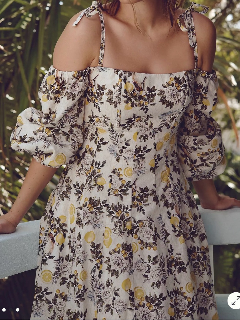 Anthropologie Aqua Blu One-Shoulder Lemon Floral Maxi Dress White & Yellow Sz XL